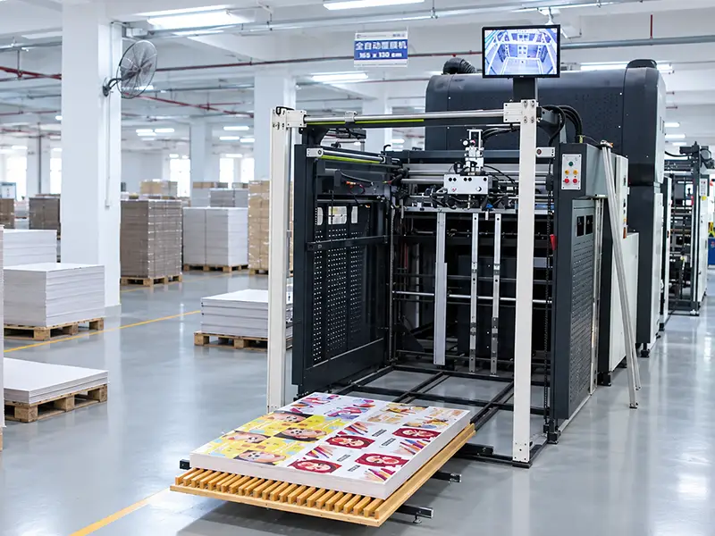 Die-cutting production line at a paper display stand factory