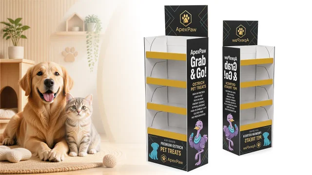 Corrugated cardboard floor-standing display stand for pet products
