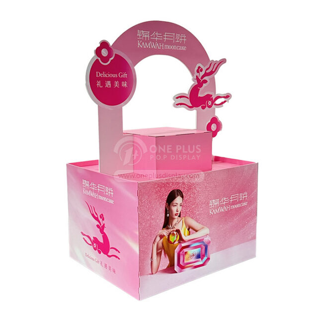 Pink Mid-Autumn mooncake paper pallet display for festive food promotions