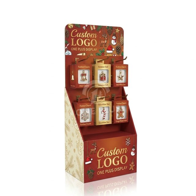Custom Christmas ornament hook countertop display box made of corrugated cardboard