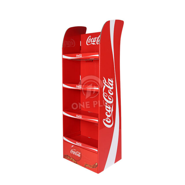 Coca-Cola branded 4-tier floor-standing display stand for beverage promotion