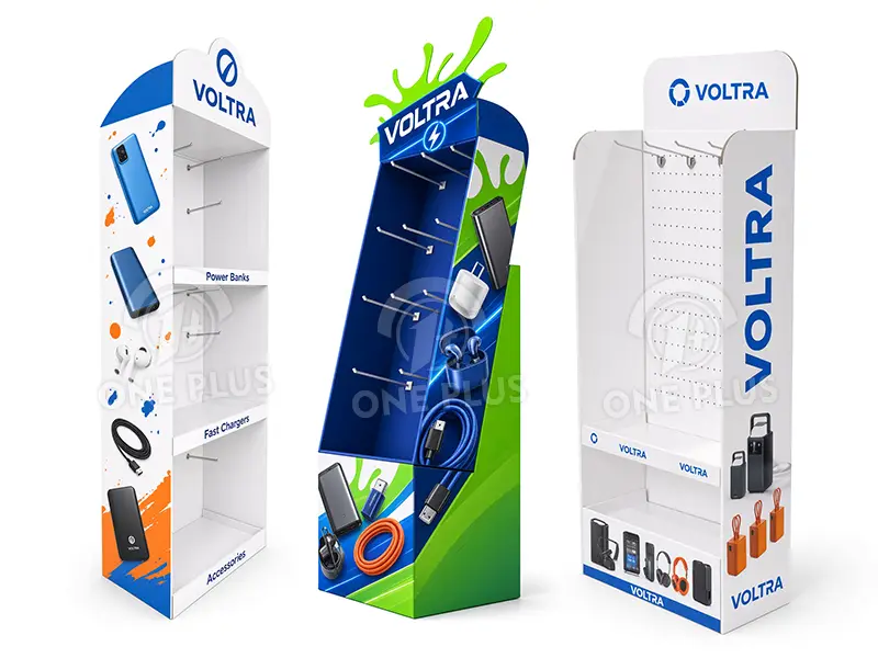 Corrugated cardboard and acrylic display rack for electronics retail