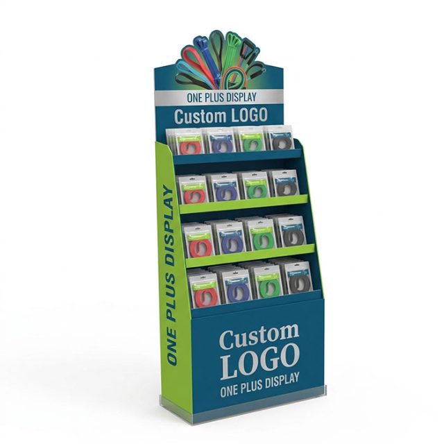Custom corrugated cardboard floor-standing display stand for retail products