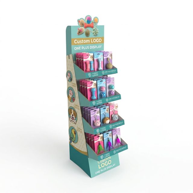 Floor-standing corrugated cardboard display stand for pet toys and cat dog supplies