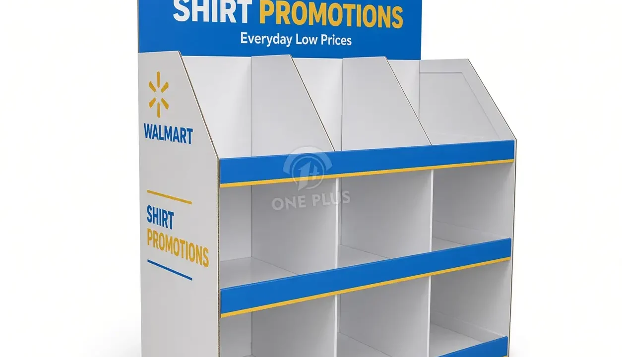 Walmart half pallet corrugated display rack for shirt promotion