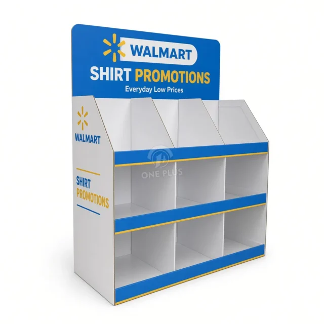 Walmart half pallet corrugated display rack for shirt promotion